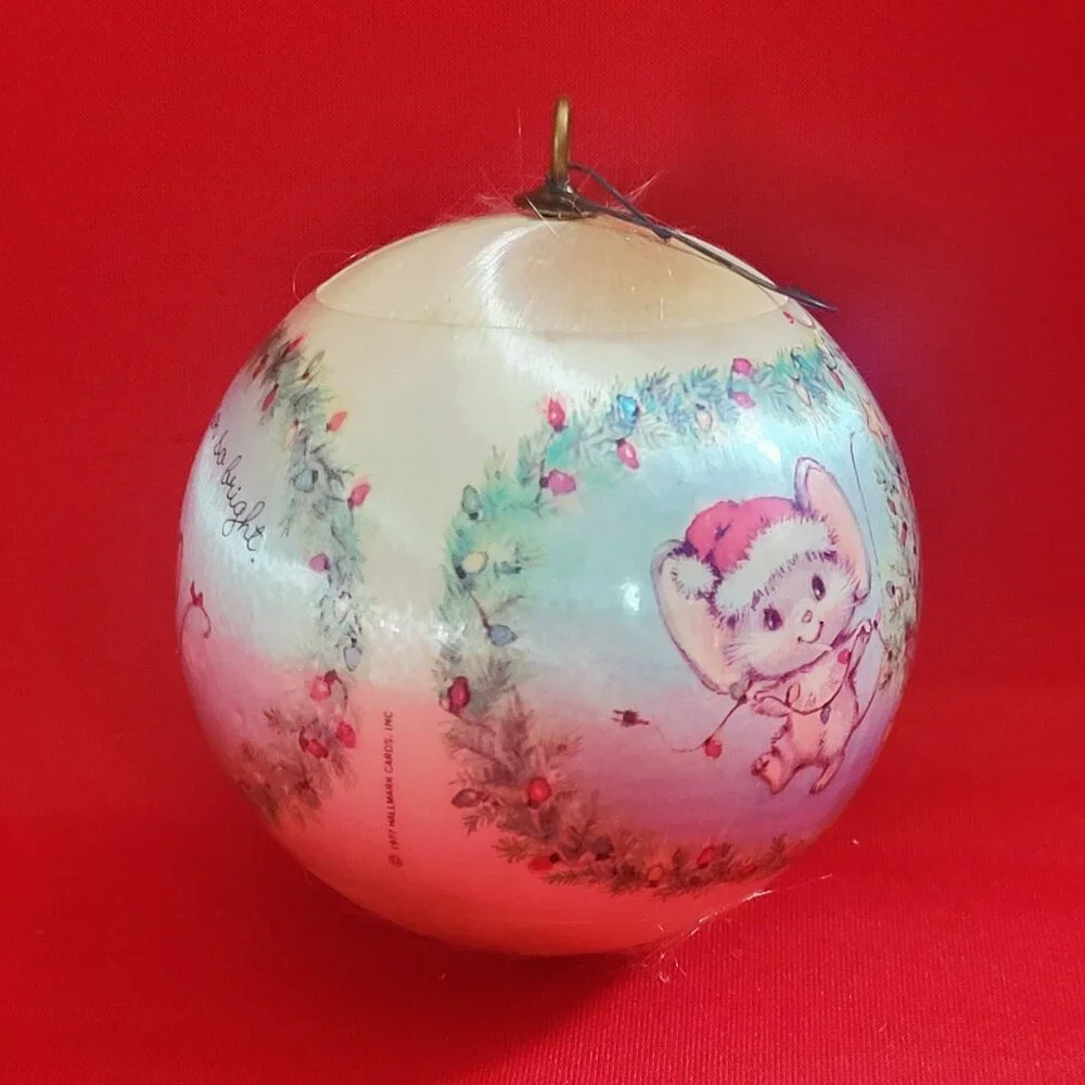 Vintage Hallmark Christmas Mouse Silk Ball Ornament 1977
